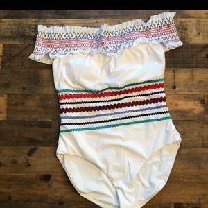 Red Carter "In Stiches" off the shoulder swimsuit